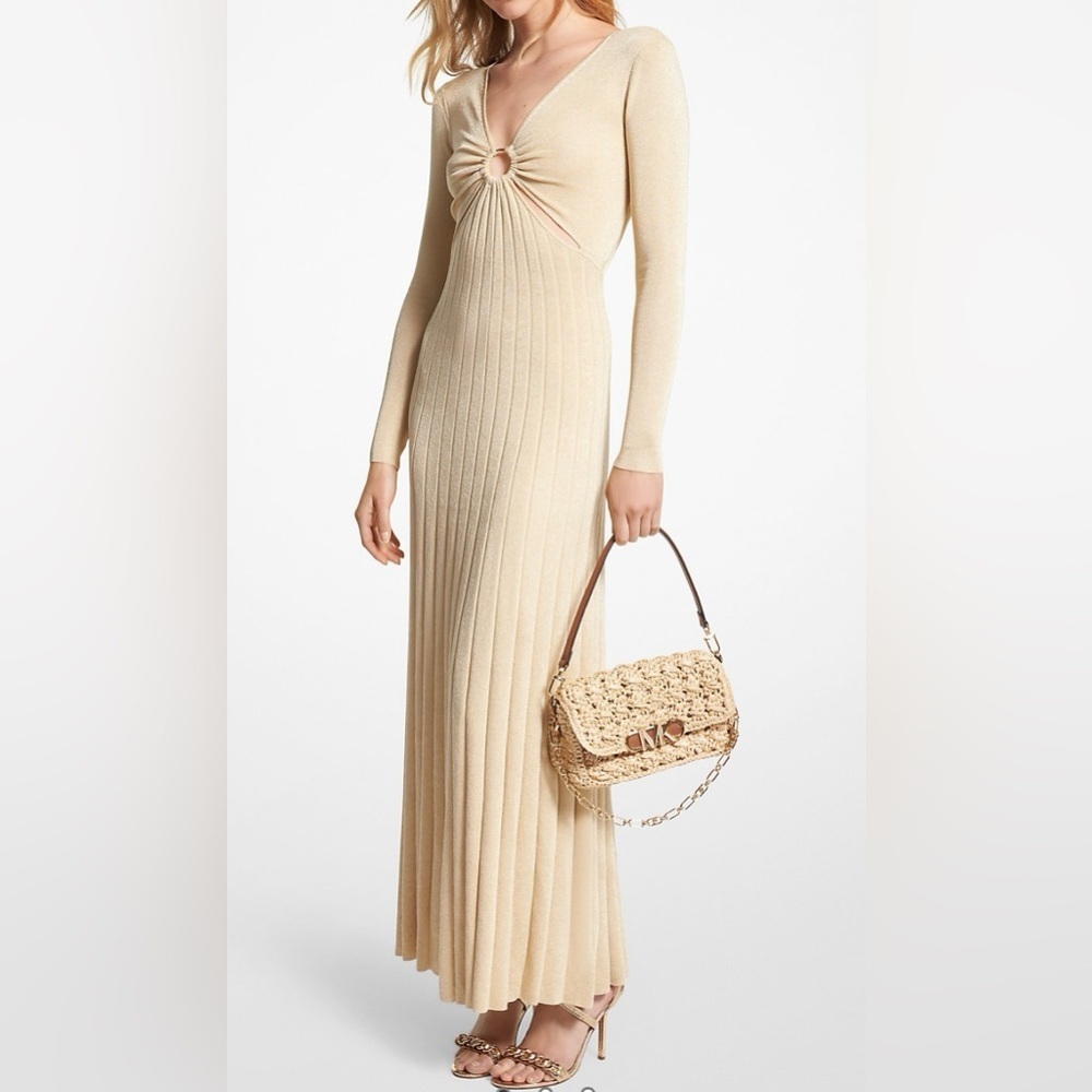Michael Kors Gold Long Sleeve Maxi Knit Dress - Picture 5 of 11